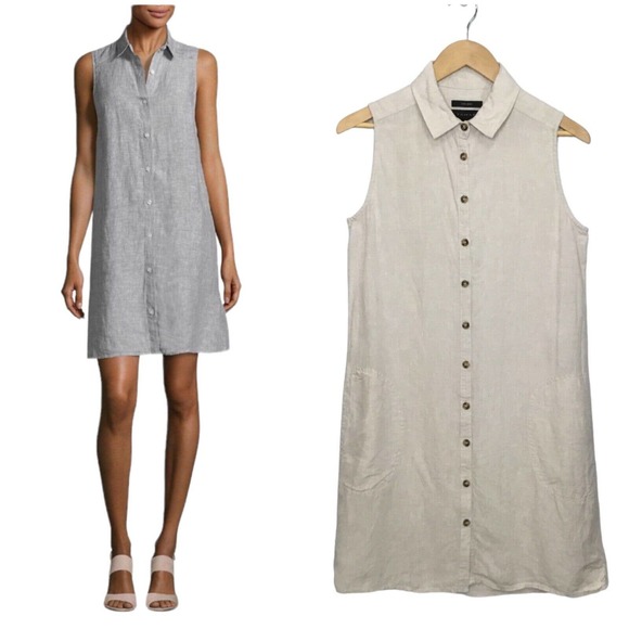 Tahari Dresses Tahari 0 Linen Button Down Collared Pocket Tank